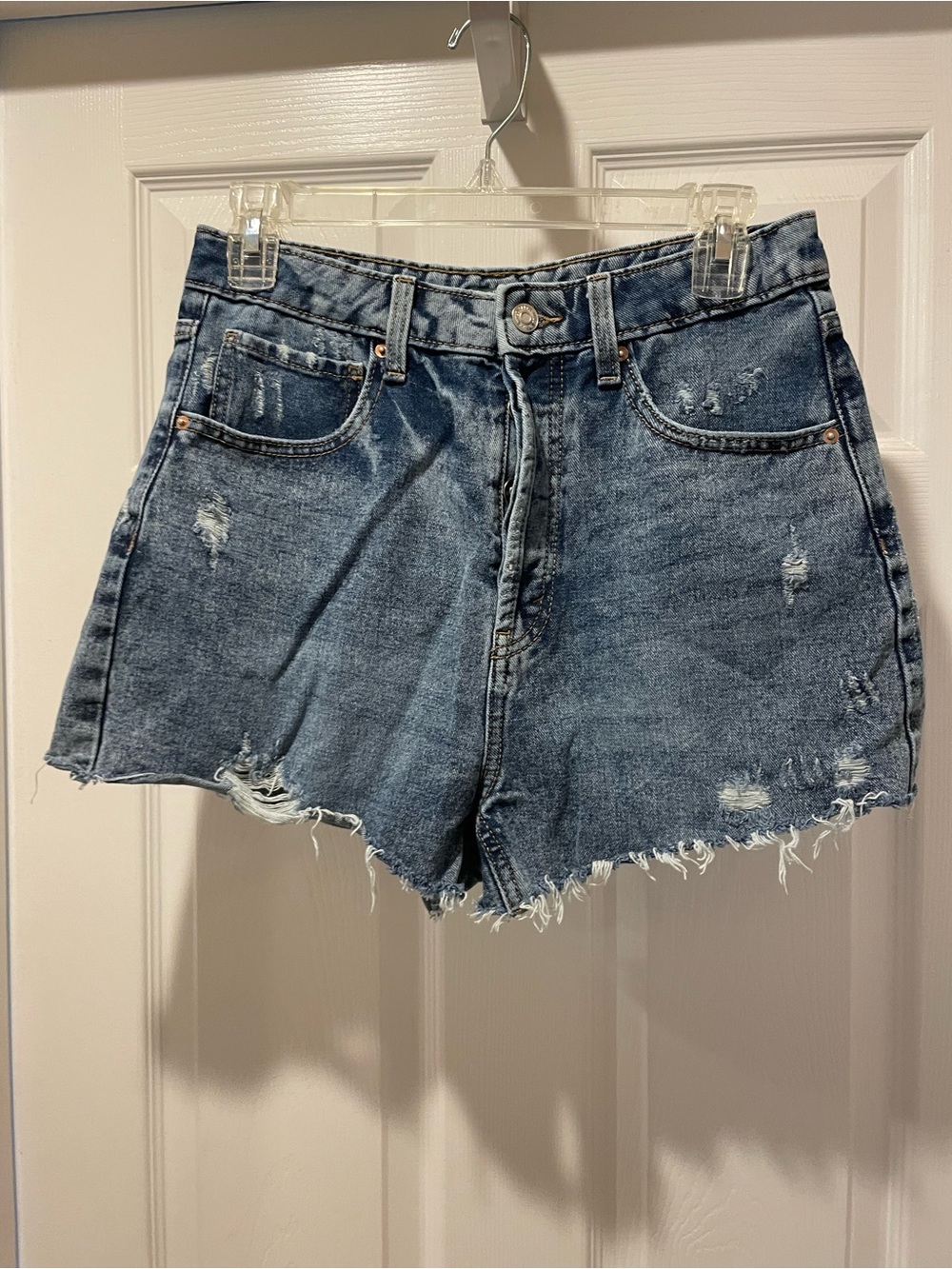 wild fable Medium Blue Distressed High-Rise Denim Shorts